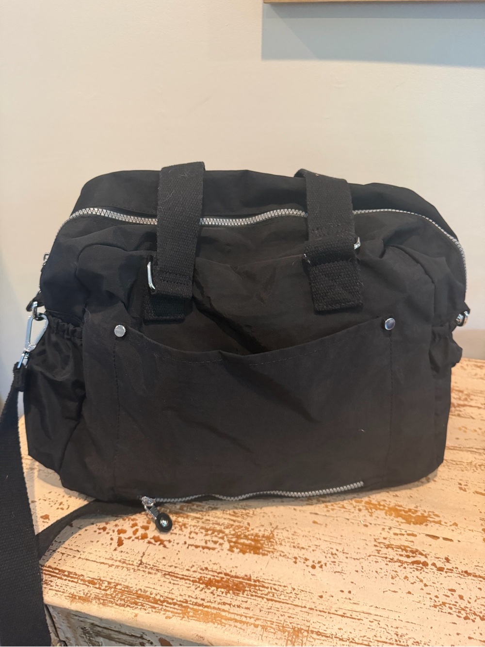Black Women’s Nylon Tote Cross-body Carry On Bag with Shoulder Strap